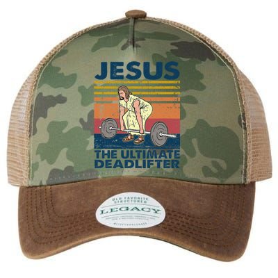 Vintage Jesus The Ultimate Deadlifter Funny Christian Gym Legacy Tie Dye Trucker Hat