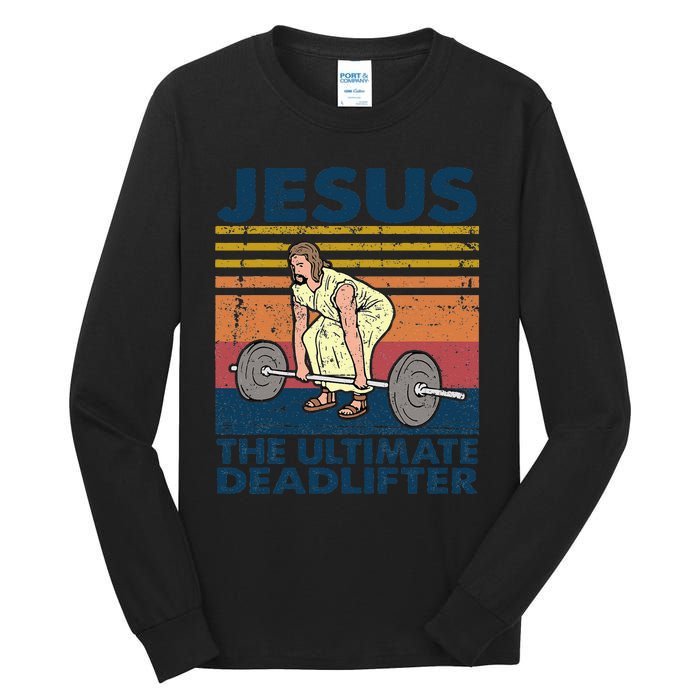 Vintage Jesus The Ultimate Deadlifter Funny Christian Gym Tall Long Sleeve T-Shirt