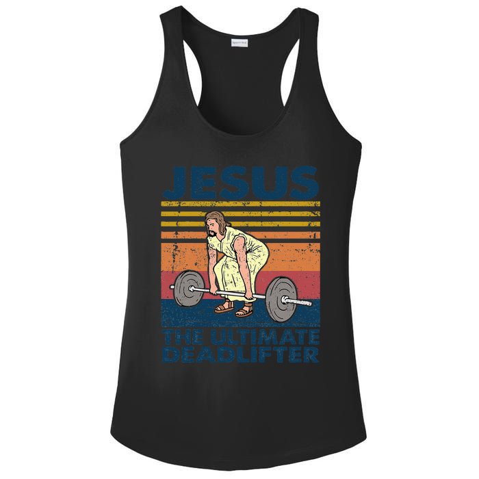 Vintage Jesus The Ultimate Deadlifter Funny Christian Gym Ladies PosiCharge Competitor Racerback Tank