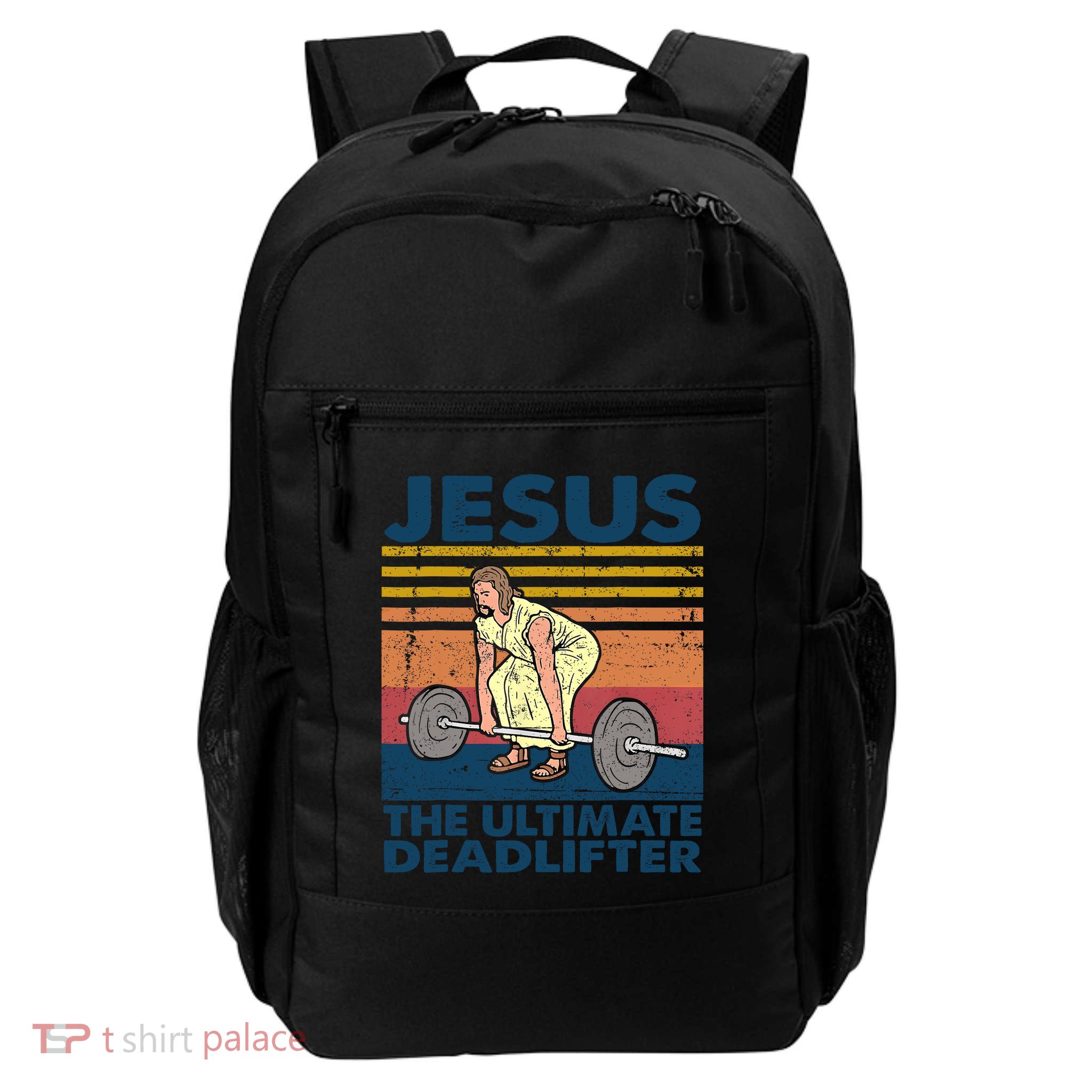 Vintage Jesus The Ultimate Deadlifter Funny Christian Gym Backpack