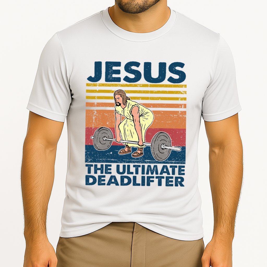 Vintage Jesus The Ultimate Deadlifter Funny Christian Gym Cooling Performance Crew T-Shirt