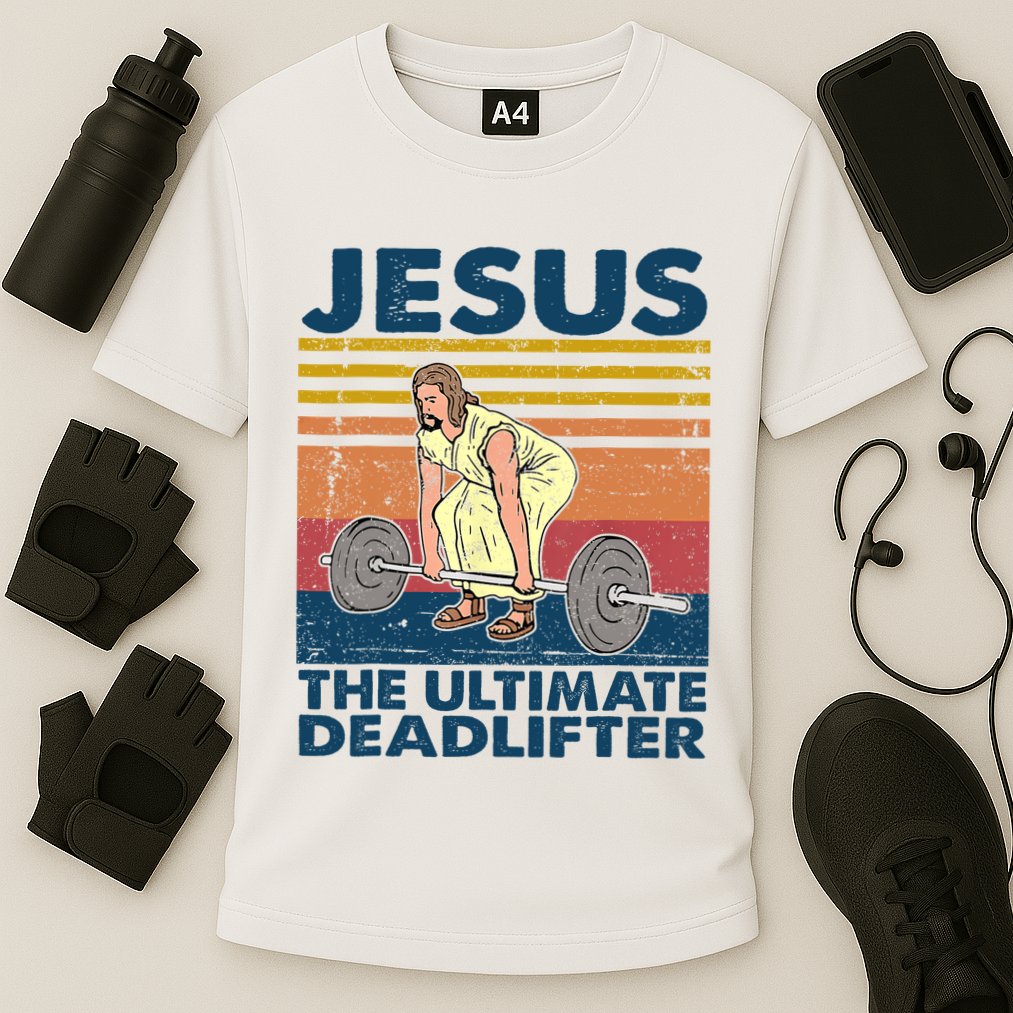 Vintage Jesus The Ultimate Deadlifter Funny Christian Gym Cooling Performance Crew T-Shirt