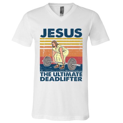 Vintage Jesus The Ultimate Deadlifter Funny Christian Gym V-Neck T-Shirt