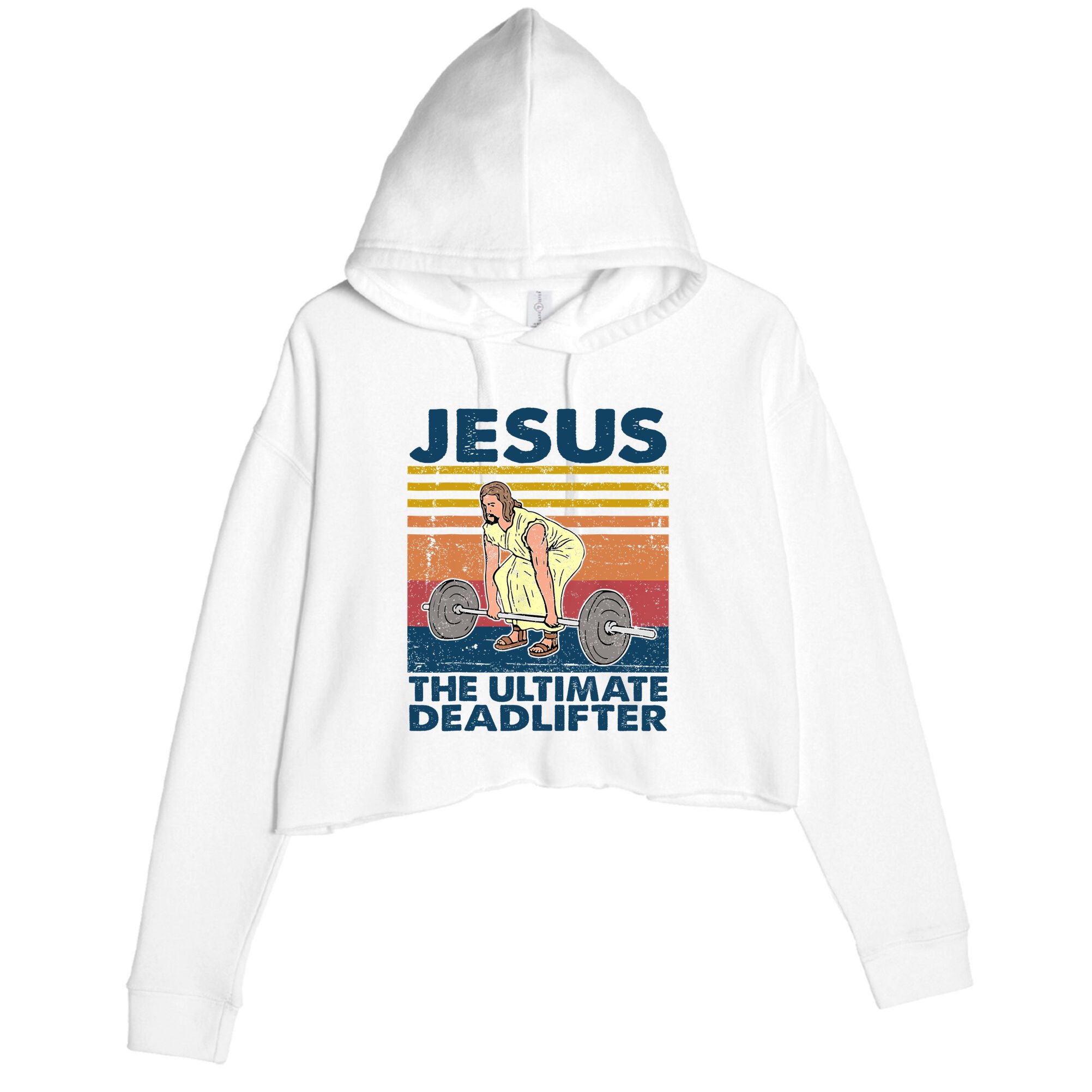 Vintage Jesus The Ultimate Deadlifter Funny Christian Gym Crop Fleece Hoodie