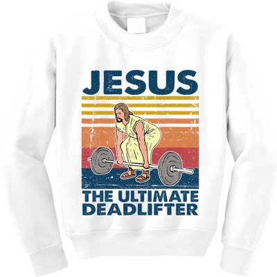Vintage Jesus The Ultimate Deadlifter Funny Christian Gym Kids Sweatshirt