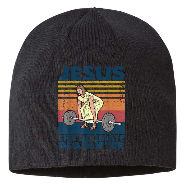 Vintage Jesus The Ultimate Deadlifter Funny Christian Gym Sustainable Beanie