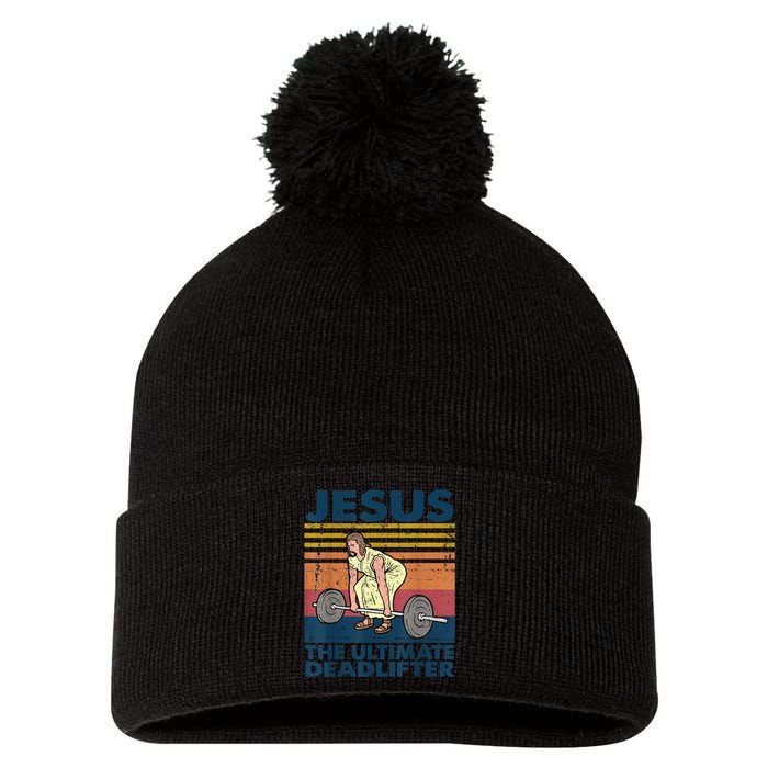 Vintage Jesus The Ultimate Deadlifter Funny Christian Gym Pom Pom 12in Knit Beanie