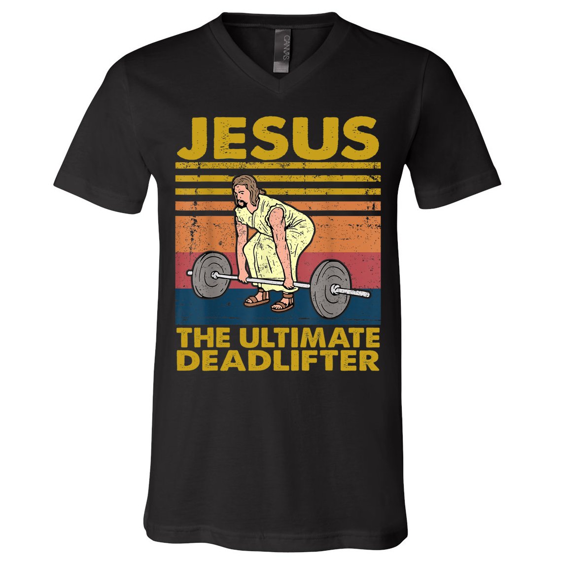 Vintage Jesus The Ultimate Deadlifter Funny Christian Gym V-Neck T-Shirt