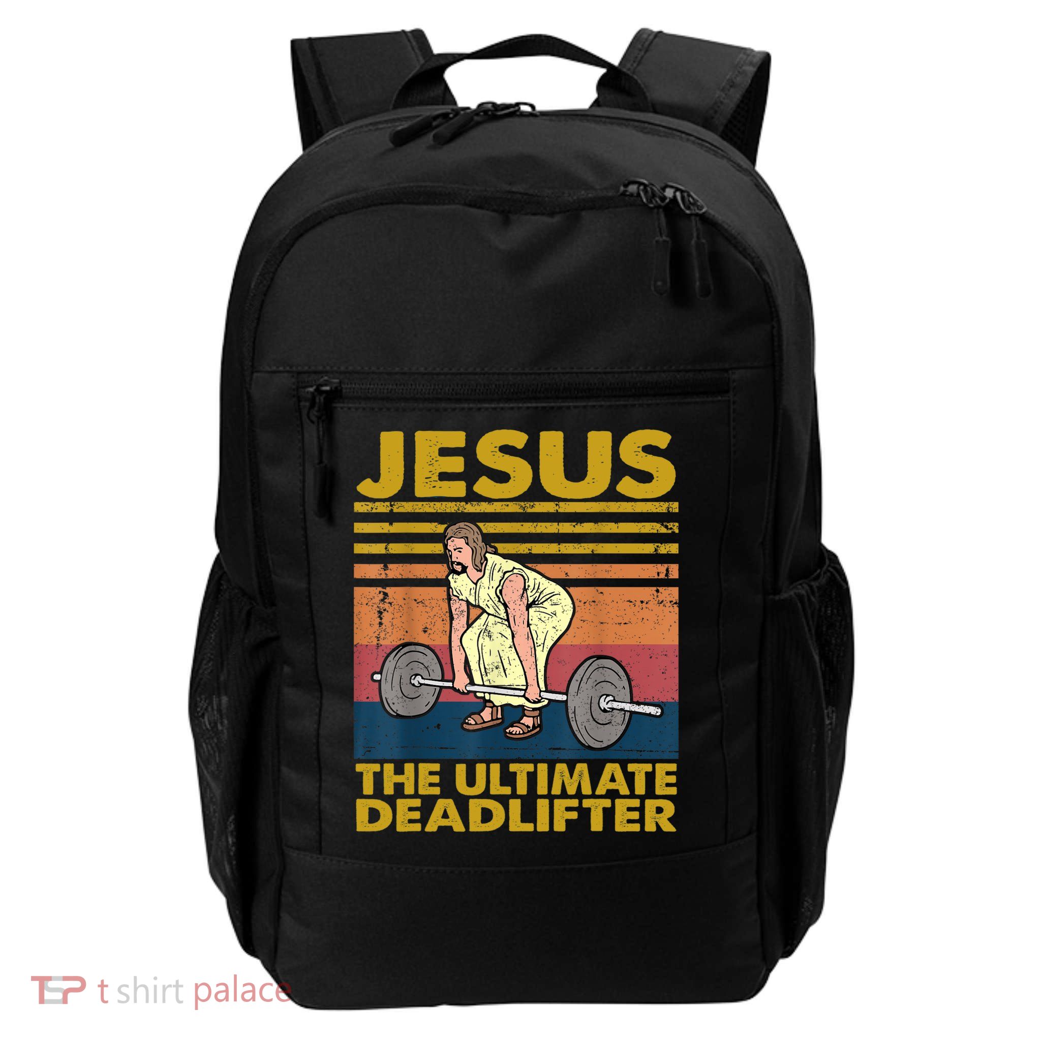 Vintage Jesus The Ultimate Deadlifter Funny Christian Gym Backpack