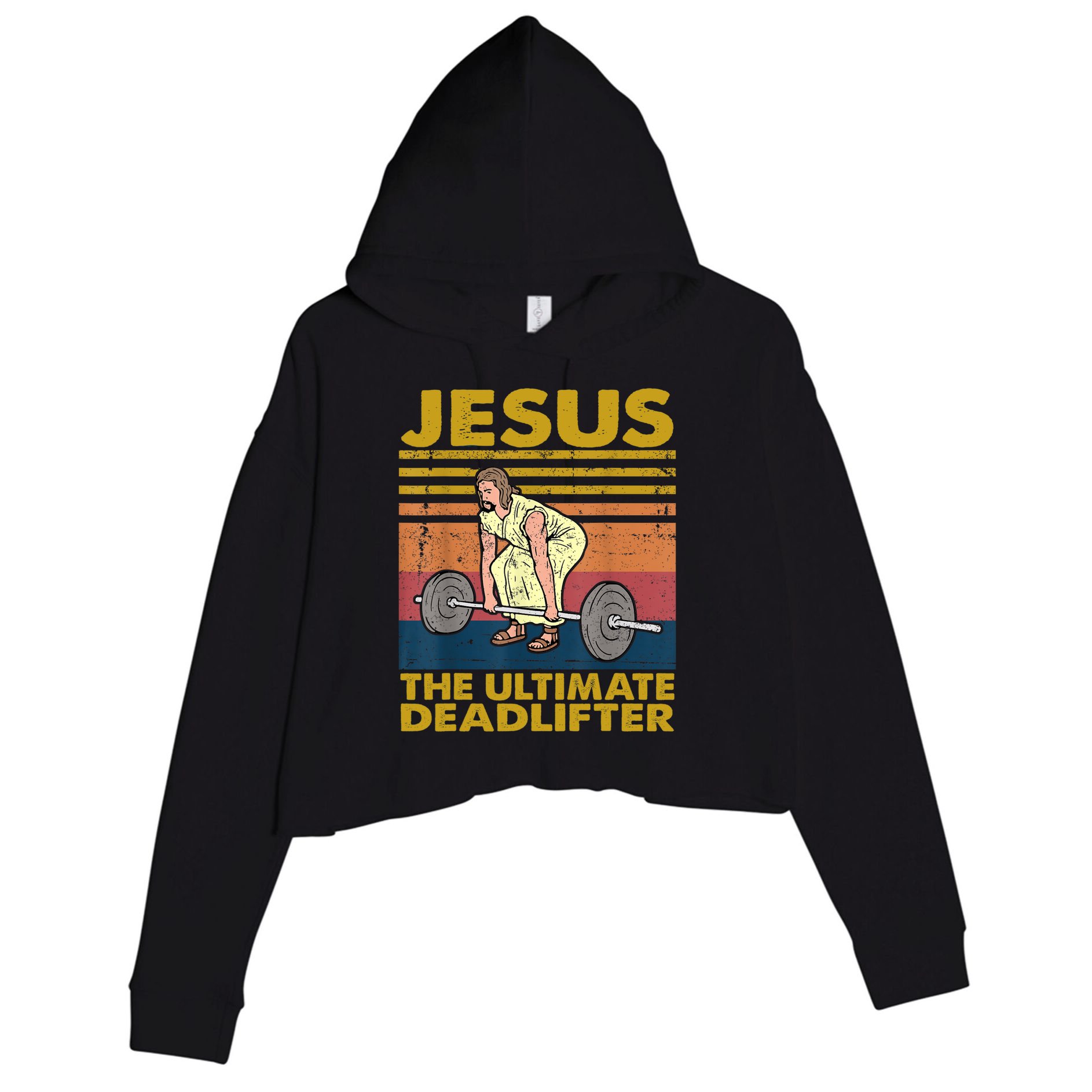 Vintage Jesus The Ultimate Deadlifter Funny Christian Gym Crop Fleece Hoodie