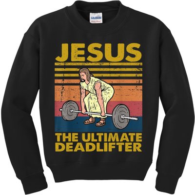 Vintage Jesus The Ultimate Deadlifter Funny Christian Gym Kids Sweatshirt