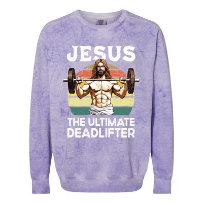 Vintage Jesus The Ultimate Deadlifter Funny Christian Gym Gift Colorblast Crewneck Sweatshirt