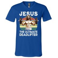 Vintage Jesus The Ultimate Deadlifter Funny Christian Gym Gift V-Neck T-Shirt