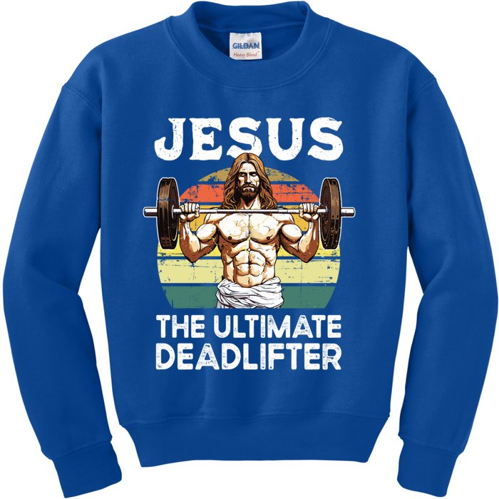 Vintage Jesus The Ultimate Deadlifter Funny Christian Gym Gift Kids Sweatshirt