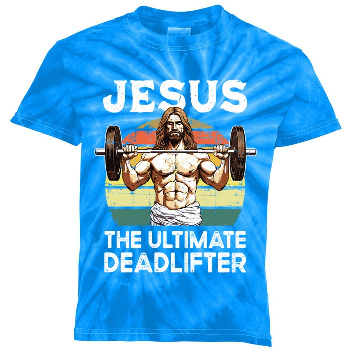 Vintage Jesus The Ultimate Deadlifter Funny Christian Gym Gift Kids Tie-Dye T-Shirt