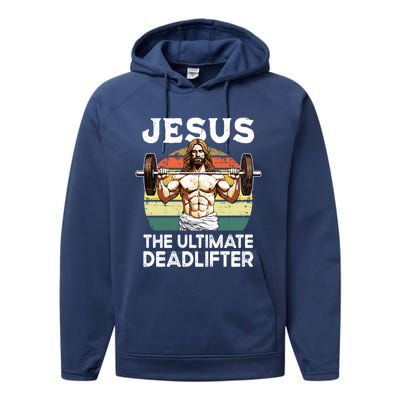 Vintage Jesus The Ultimate Deadlifter Funny Christian Gym Gift Performance Fleece Hoodie