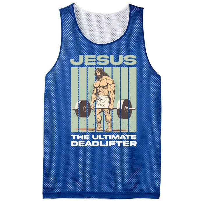 Vintage Jesus The Ultimate Deadlifter Funny Christian Gym Gift Mesh Reversible Basketball Jersey Tank