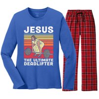 Vintage Jesus The Ultimate Deadlifter Funny Gym Bodybuliding Funny Gift Women's Long Sleeve Flannel Pajama Set 