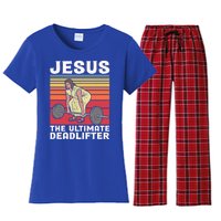 Vintage Jesus The Ultimate Deadlifter Funny Gym Bodybuliding Funny Gift Women's Flannel Pajama Set