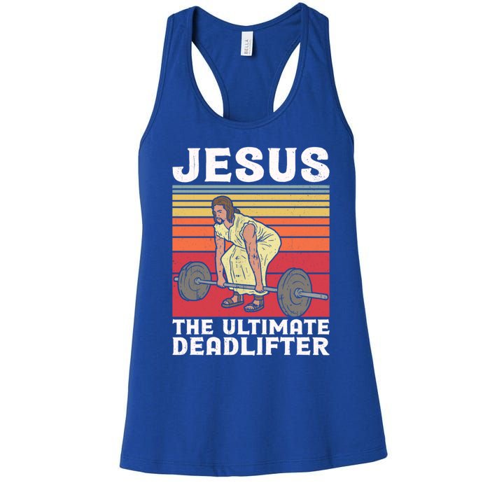 Vintage Jesus The Ultimate Deadlifter Funny Gym Bodybuliding Funny Gift Women's Racerback Tank