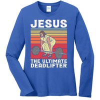 Vintage Jesus The Ultimate Deadlifter Funny Gym Bodybuliding Funny Gift Ladies Long Sleeve Shirt