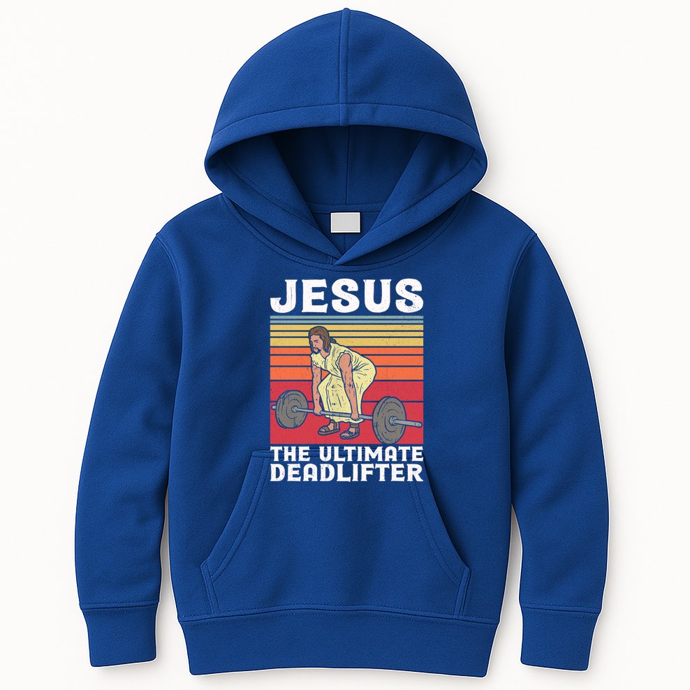 Vintage Jesus The Ultimate Deadlifter Funny Gym Bodybuliding Funny Gift Kids Hoodie