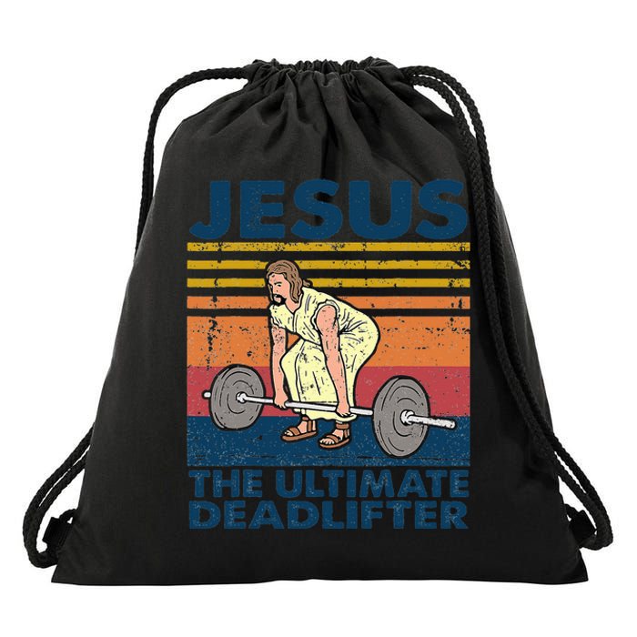 Vintage Jesus The Ultimate Deadlifter Funny Christian Gym Drawstring Bag