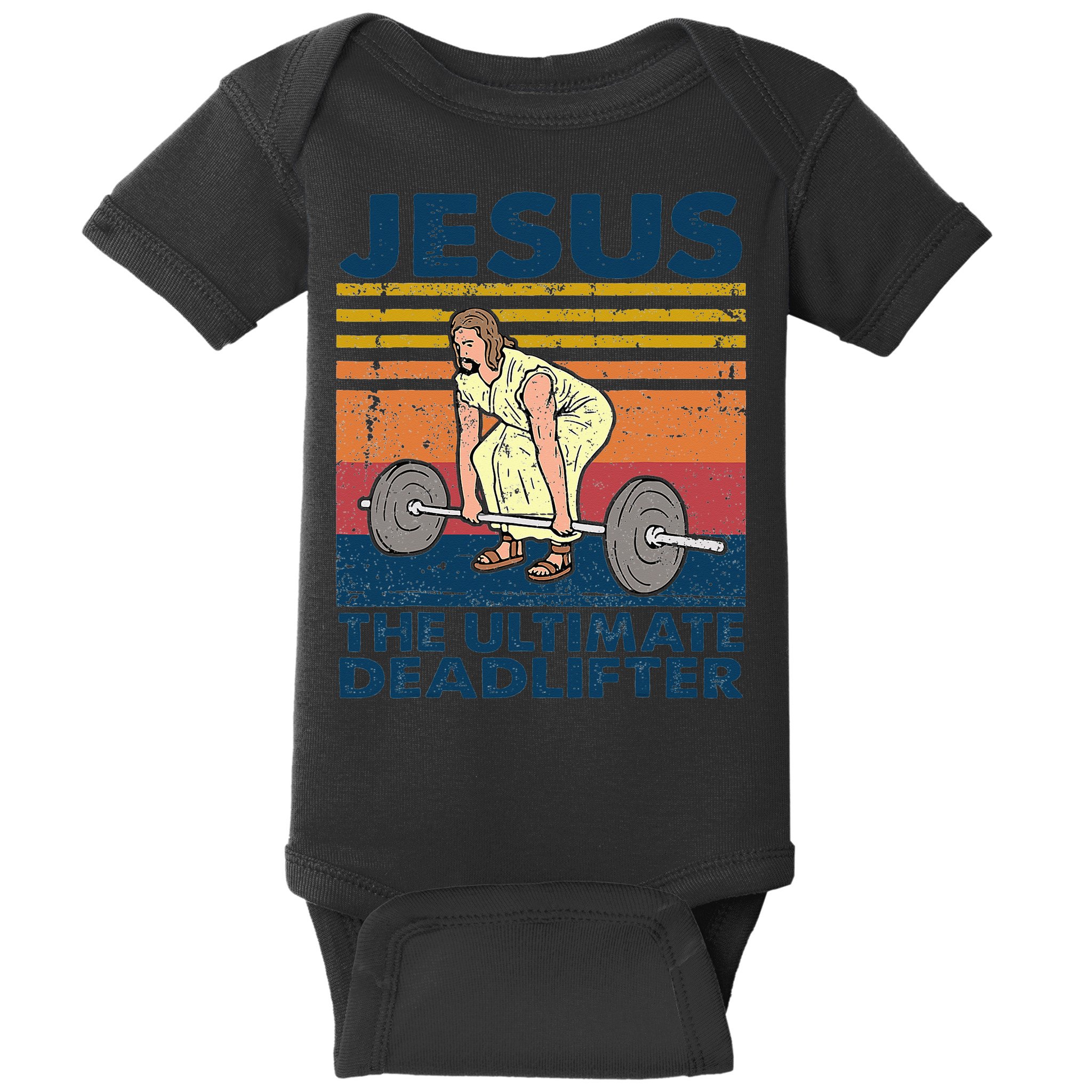 Vintage Jesus The Ultimate Deadlifter Funny Christian Gym Baby Bodysuit