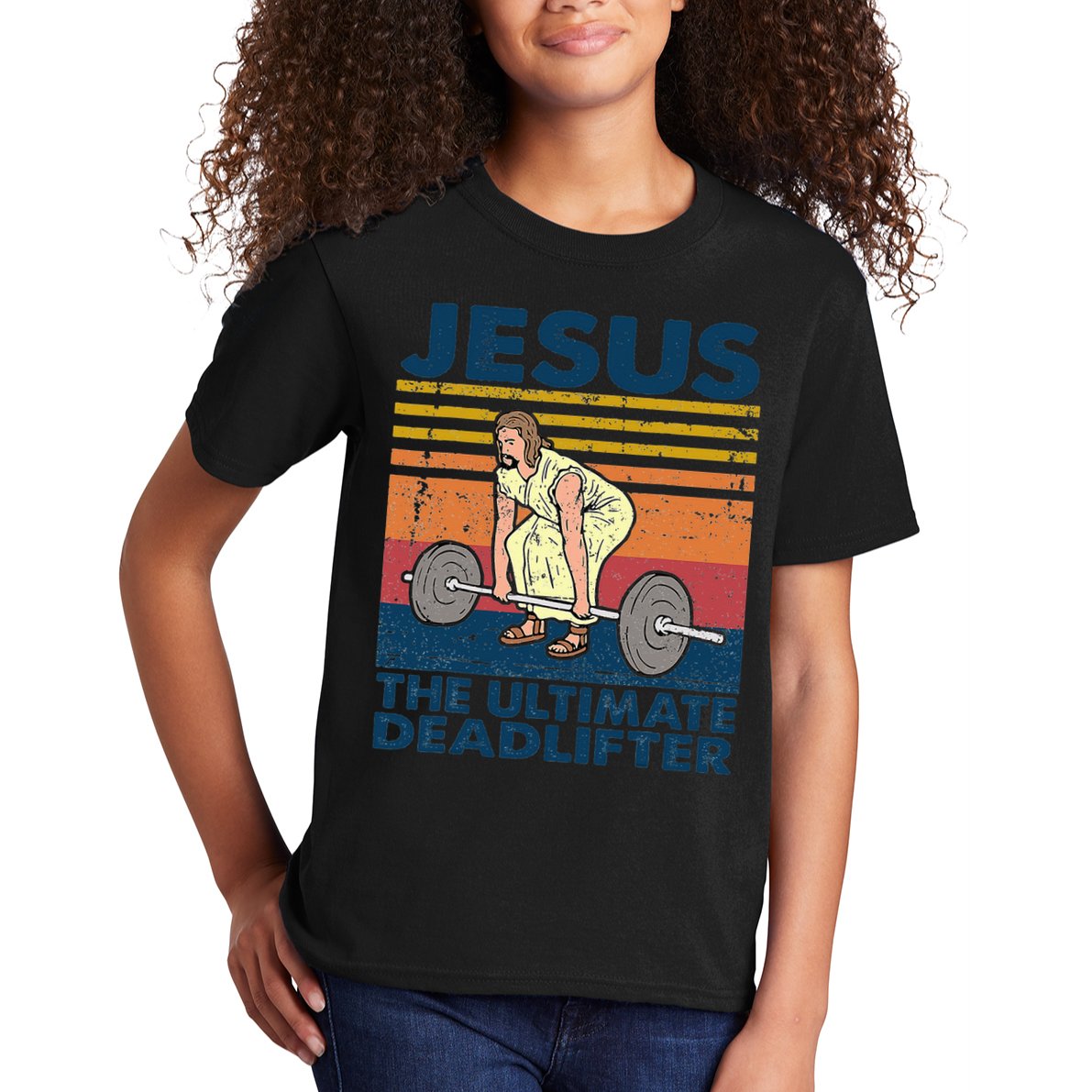 Vintage Jesus The Ultimate Deadlifter Funny Christian Gym Kids T-Shirt
