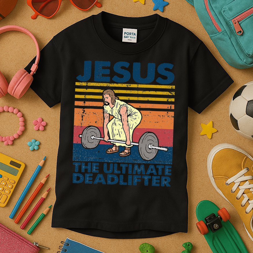 Vintage Jesus The Ultimate Deadlifter Funny Christian Gym Kids T-Shirt