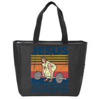 Vintage Jesus The Ultimate Deadlifter Funny Christian Gym Zip Tote Bag