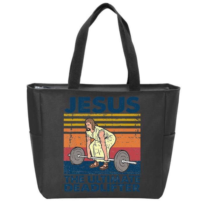 Vintage Jesus The Ultimate Deadlifter Funny Christian Gym Zip Tote Bag