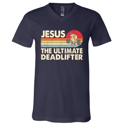 Vintage Jesus The Ultimate Deadlifter Funny Christian Gym V-Neck T-Shirt