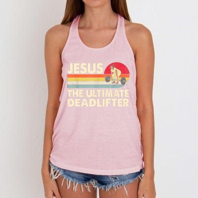 Vintage Jesus The Ultimate Deadlifter Funny Christian Gym Women's Knotted Racerback Tank