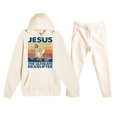 Vintage Jesus The Ultimate Deadlifter Funny Christian Gym Premium Hooded Sweatsuit Set