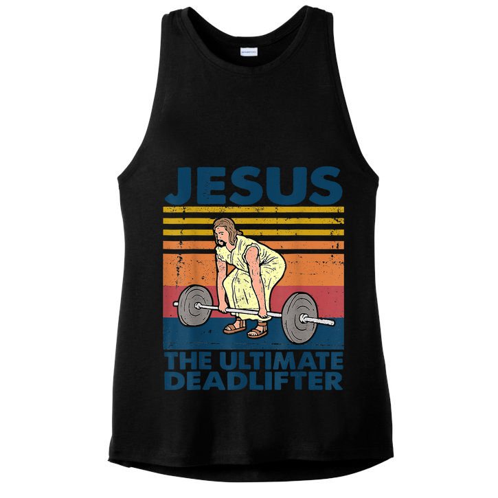 Vintage Jesus The Ultimate Deadlifter Funny Christian Gym Ladies PosiCharge Tri-Blend Wicking Tank