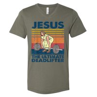 Vintage Jesus The Ultimate Deadlifter Funny Christian Gym V-Neck T-Shirt