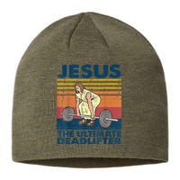 Vintage Jesus The Ultimate Deadlifter Funny Christian Gym Sustainable Beanie