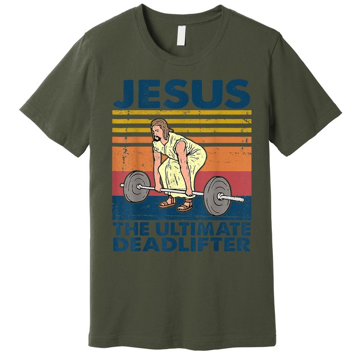 Vintage Jesus The Ultimate Deadlifter Funny Christian Gym Premium T-Shirt