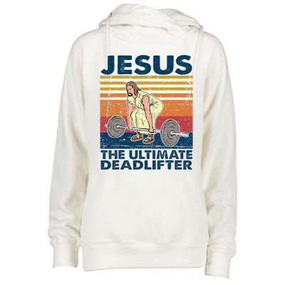 Vintage Jesus The Ultimate Deadlifter Funny Christian Gym Womens Funnel Neck Pullover Hood