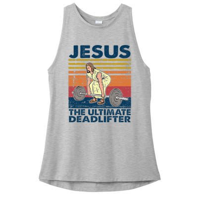 Vintage Jesus The Ultimate Deadlifter Funny Christian Gym Ladies PosiCharge Tri-Blend Wicking Tank