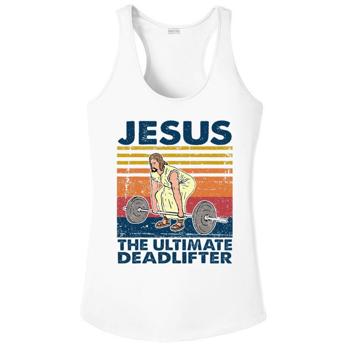 Vintage Jesus The Ultimate Deadlifter Funny Christian Gym Ladies PosiCharge Competitor Racerback Tank