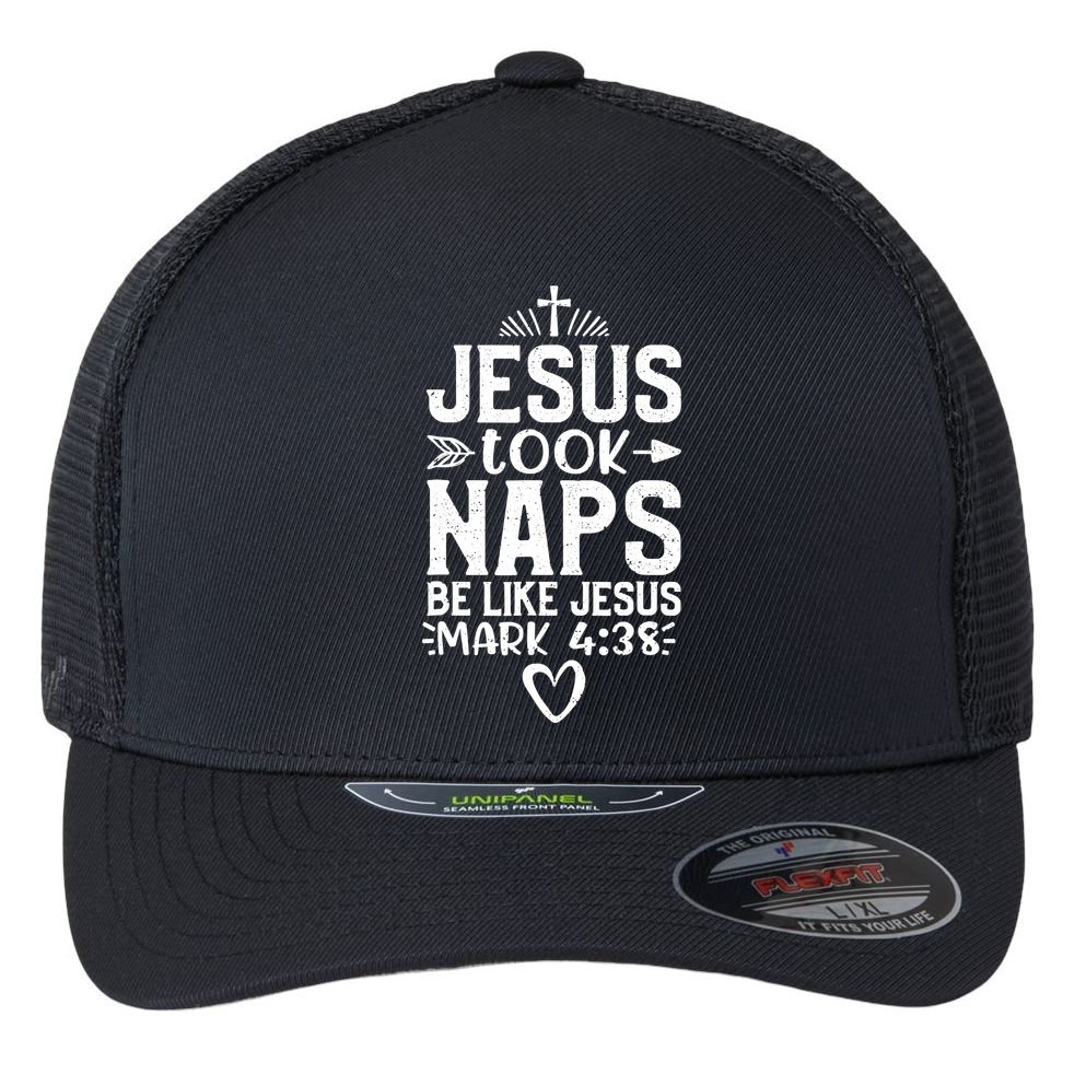 Vintage Jesus Took Naps Be Like Jesus Christian Religious Flexfit Unipanel Trucker Cap