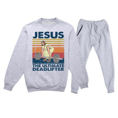 Vintage Jesus The Ultimate Deadlifter Funny Christian Gym Premium Crewneck Sweatsuit Set