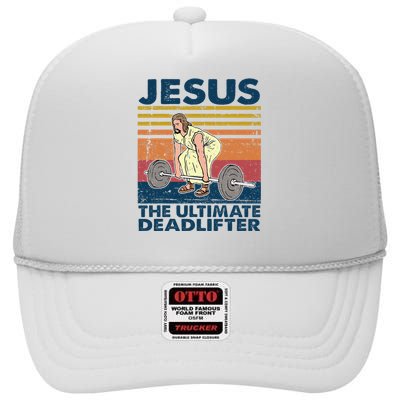 Vintage Jesus The Ultimate Deadlifter Funny Christian Gym High Crown Mesh Back Trucker Hat