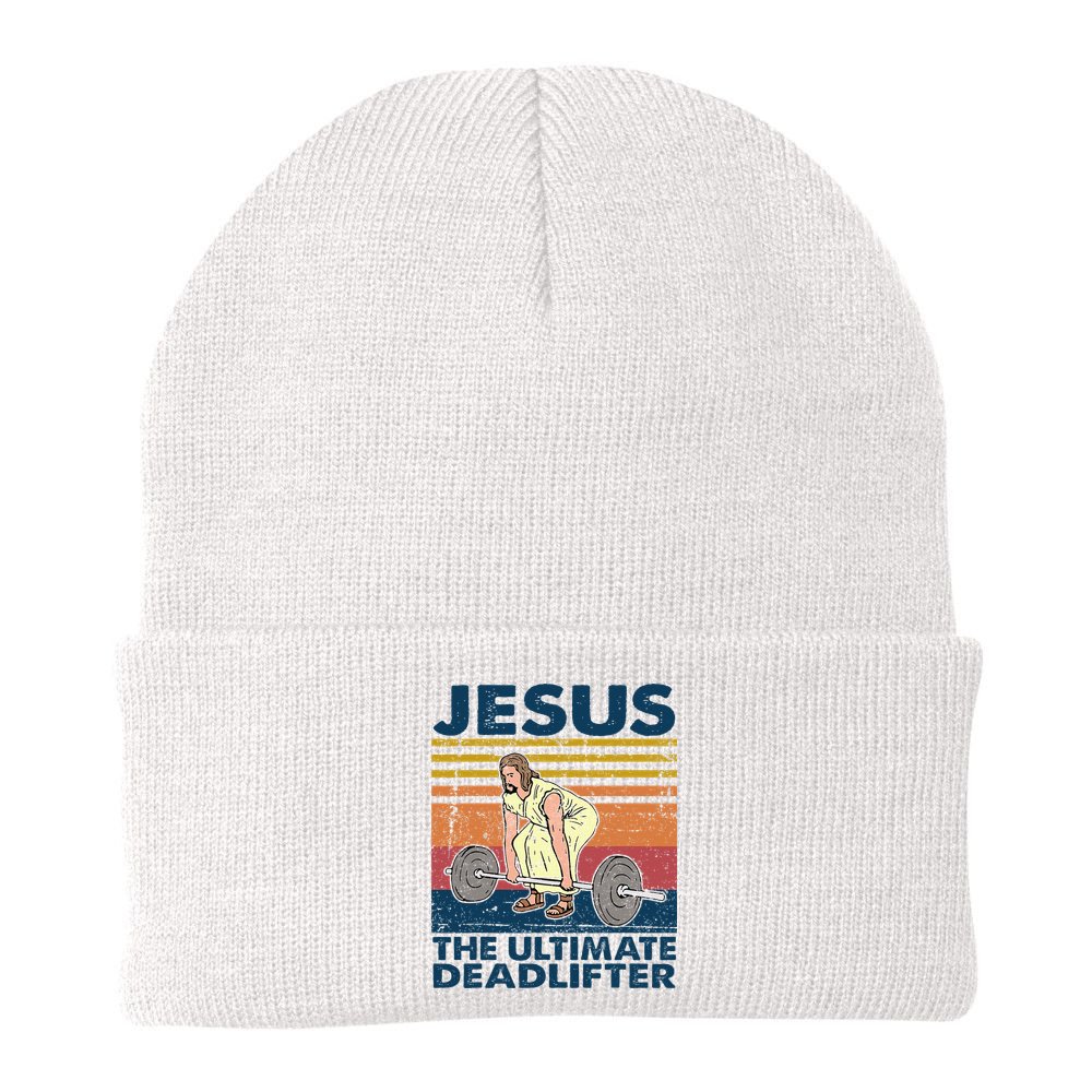 Vintage Jesus The Ultimate Deadlifter Funny Christian Gym Beanie