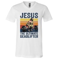 Vintage Jesus The Ultimate Deadlifter Funny Christian Gym V-Neck T-Shirt