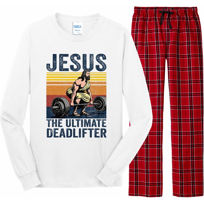 Vintage Jesus The Ultimate Deadlifter Funny Christian Gym Long Sleeve Pajama Set