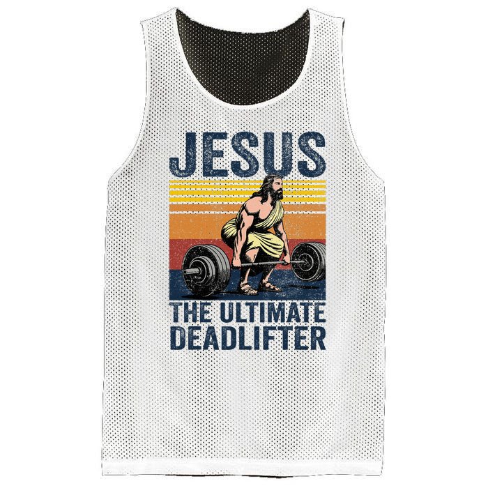 Vintage Jesus The Ultimate Deadlifter Funny Christian Gym Mesh Reversible Basketball Jersey Tank