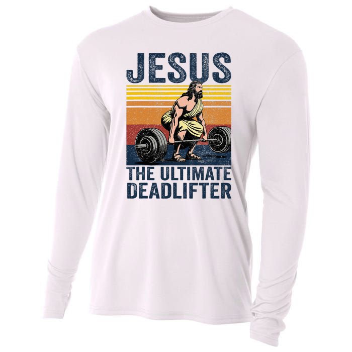 Vintage Jesus The Ultimate Deadlifter Funny Christian Gym Cooling Performance Long Sleeve Crew